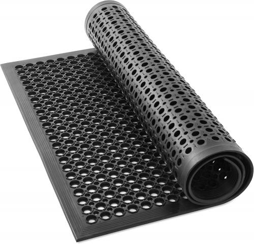 Black Rubber Floor Mat Anti-Fatigue Drainage Mat Non-Slip and Oil Resistant